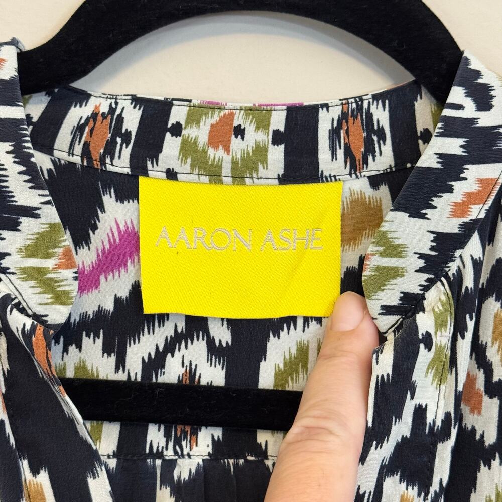 Aaron Ashe Tunic Blouse Womens XS Black 100% Silk Geometric Heart Casual USA - Picture 6 of 9